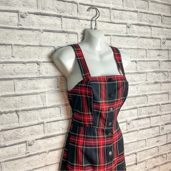 BNWT Bershka Tartan Check Dark Academia Midi Pinafore Wiggle Pencil Dress M / 10 - Picture 2 of 5